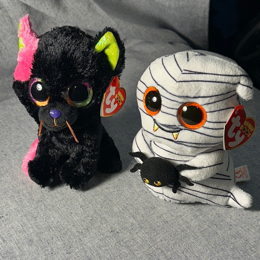 Ty Stuffed Animals Black Cat and White Mummy